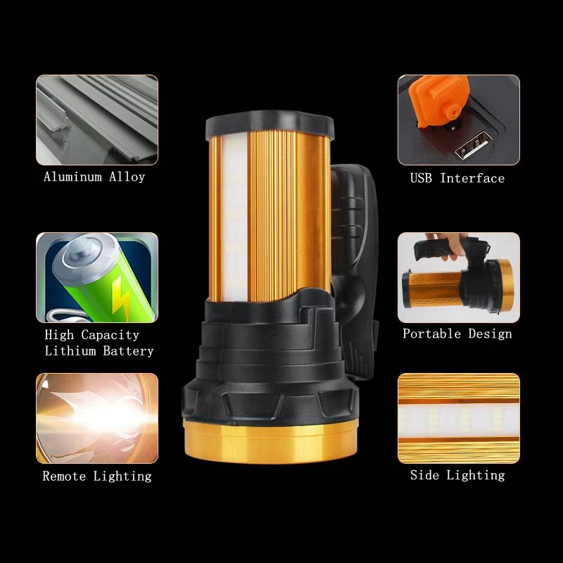 Led Searchlight 18650 Torch Lantern Powerful Searchlight Led USB Rechargeable Work Light   LED Portable Spotlight Searchlight