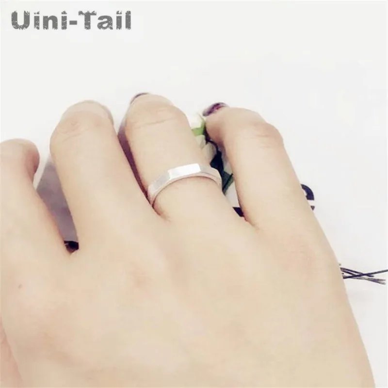 Uini-Tail hot new 925 Tibetan silver fashion nut design Korean version of the simple silver brushed geometric polygon open ring
