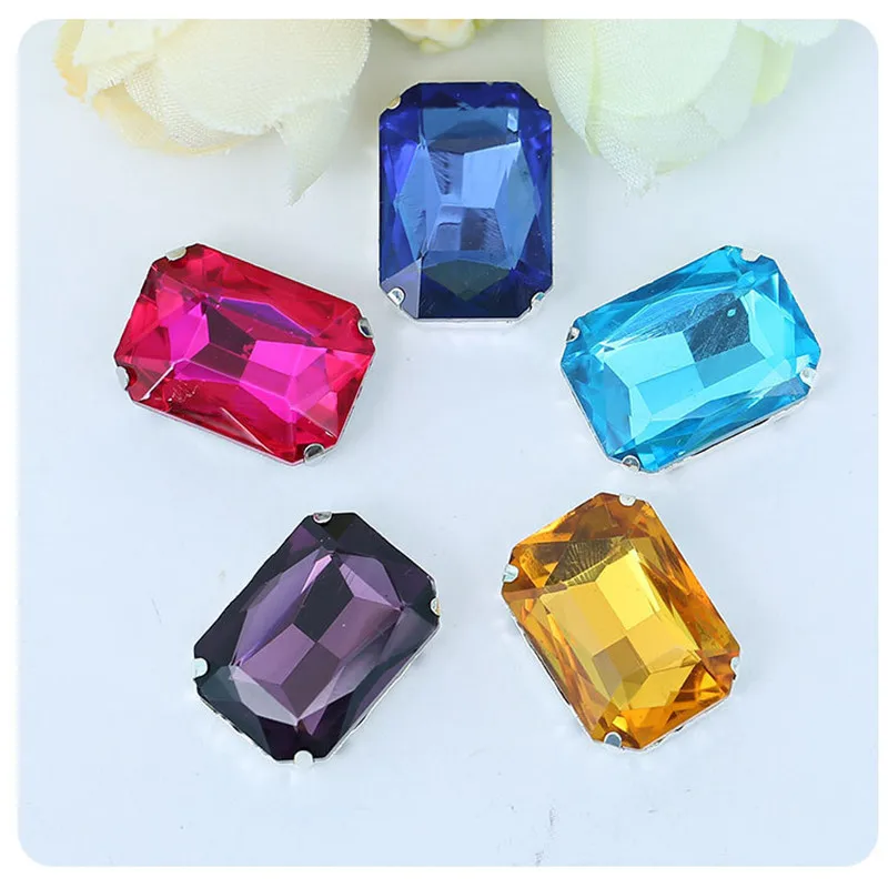 20 Pieces 10x14mm MIXED COLORS Rectangle Octagon Crystal Fancy Stone Beads Wedding Handmade Material DIY with Hole Drill