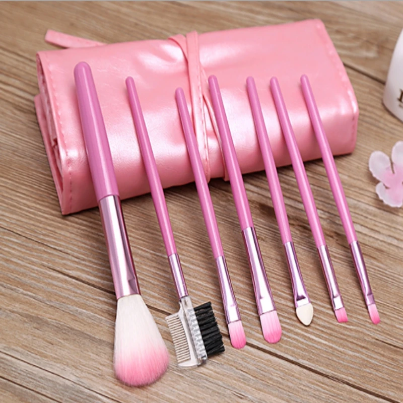 50 bộ/lô 7 cái/bộ Trang Điểm Brushes Set Nhựa xử lý Mỹ Phẩm Foundation Đỏ Mặt bàn chải bóng mắt bàn chải lông mày 6 màu sắc