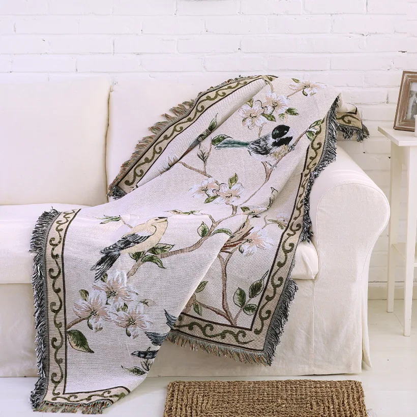 Nordic auspicious bird pastoral fabric sofa mat sofa cover blanket cotton blanket rug  78gc149yg4