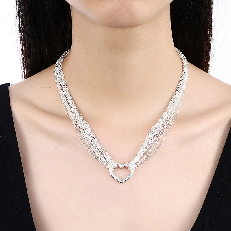 Collar de corazón con cadena para mujer, de plata 2020, joyería de moda, regalos de San Valentín, novedad de 925