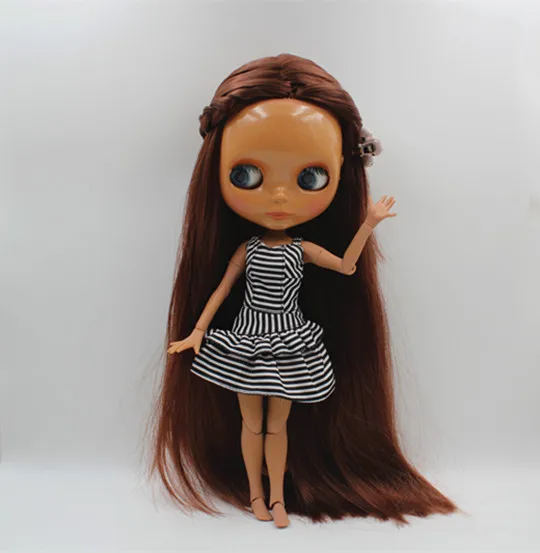 Blygirl Blyth doll Nude doll 30cm multi-joint body brown red straight hair doll can change makeup toys gift