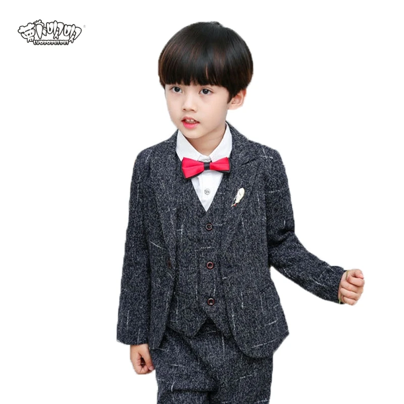 

Flower Boys Wedding Suit Vest+Pants+Blazer Stripe Suit for Boys Formal Party Dress Suit with Bowtie Performance Costume N58