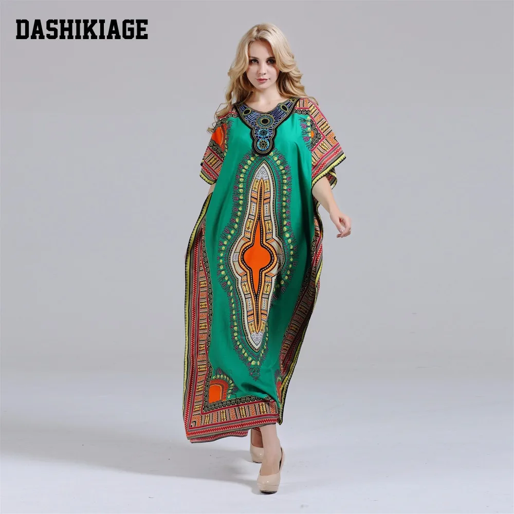 Dashikiage New Fashion Women\'s Dashiki Dress 100% Cotton African Print Maxi Vestidos Robe Africaine Femme Dashiki Dress