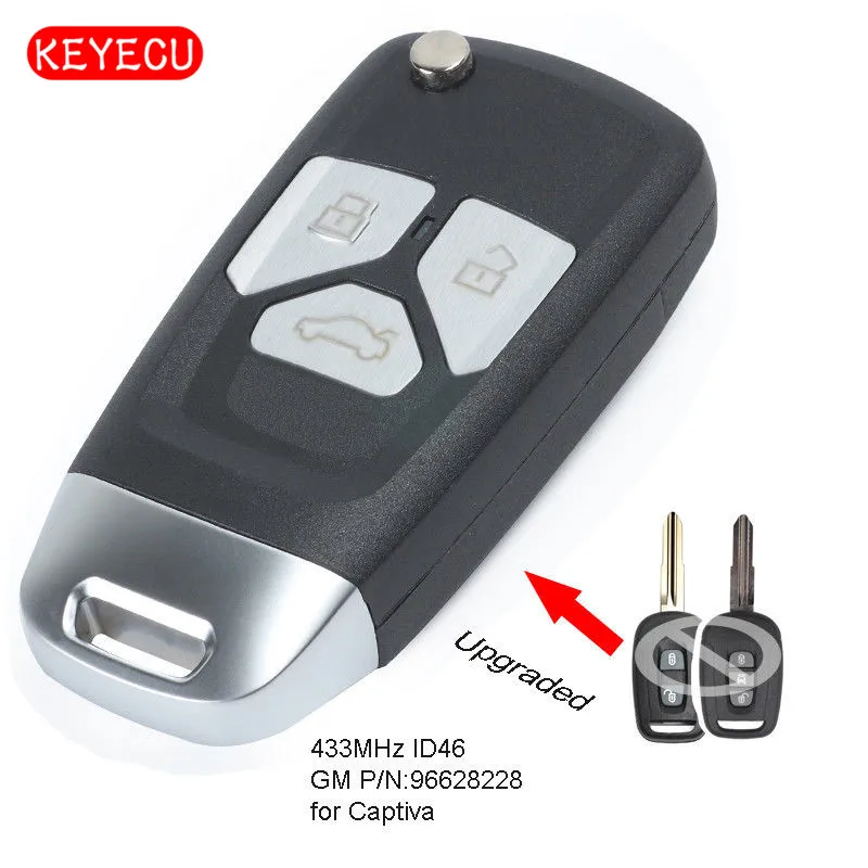 

Keyecu Upgraded Flip Replacement Remote Key Fob 433MHz ID46 Chip for Chevrolet Captiva 2008-2013 PN: GM96628228