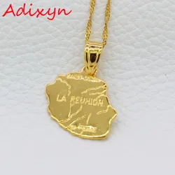 Adixyn Gold Color Map of LA REUNION Pendant Necklaces Women/Men French Reunion Island Maps Jewelry N12165