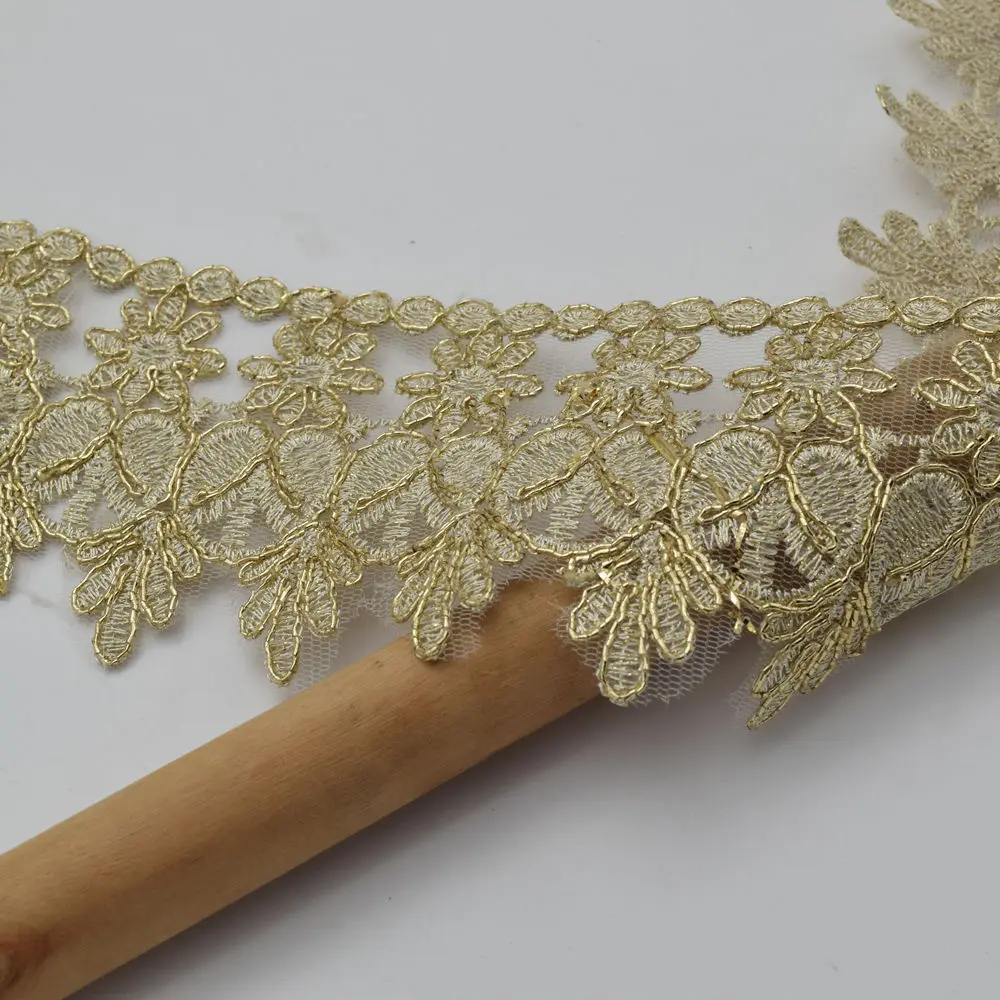 19yards Metallic Rayon Embroidery Scalloped Lace Trim Metallic Bridal wedding Trim Wide:7cm