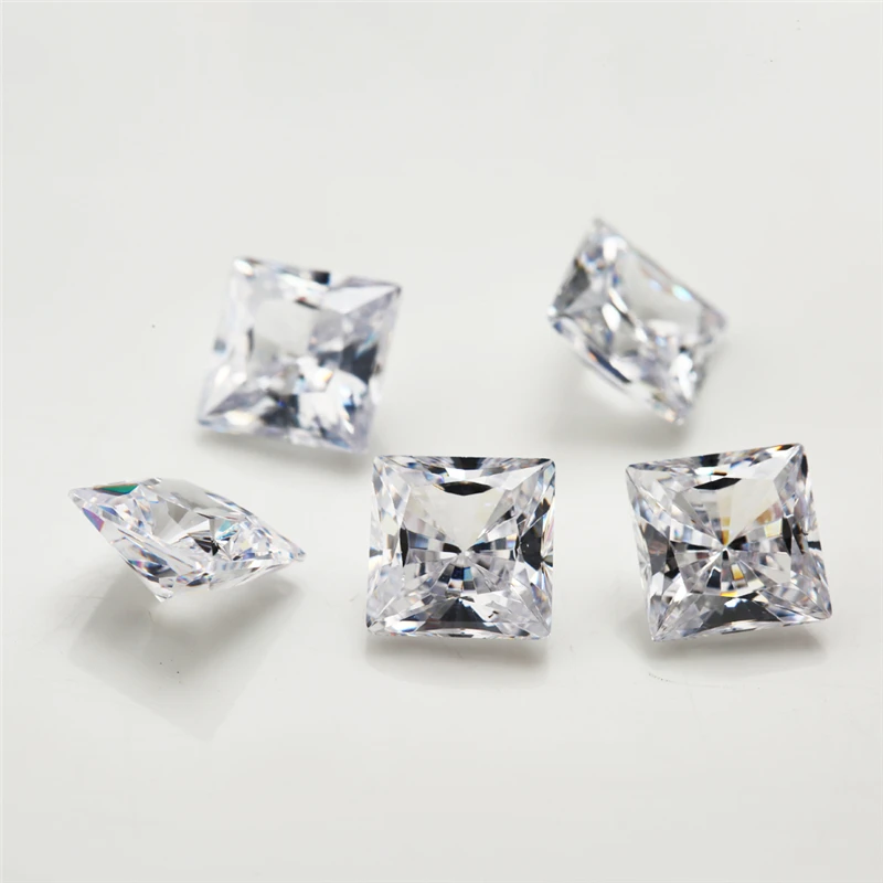 Size 4x4~8x8mm Square Shape Radiant Cut White 5A Loose Cubic Zirconia Stone Synthetic Gems Zircon For Jewelry