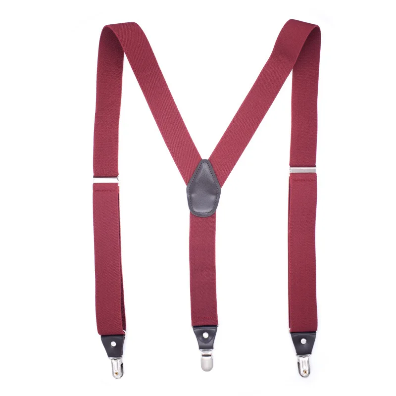 Yienws Bretels Mannen Kulit Suspender Pria Burgundy Brace 3 Klip Celana Tali Suspender Pria Celana Navy Suspensorio YiA137