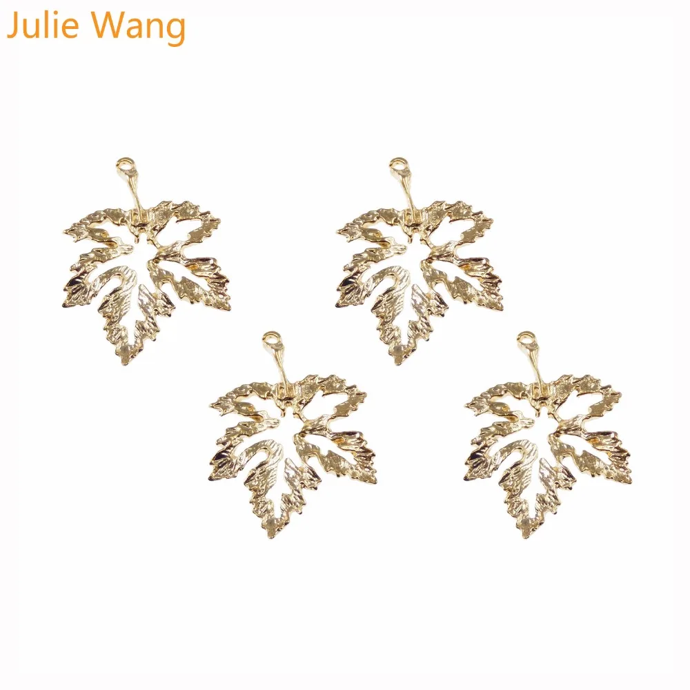 Julie Wang 15PCS Gold Color Zinc Alloy Leave Shape Pendants Charms Jewelry Earring Necklace Handcrafts Finding DIY Gift 39729