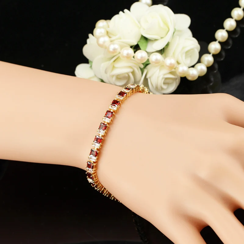 CWWZircons Stylish Square Cut Sparkling Cubic Zirconia Yellow Gold Color CZ Women Tennis Bracelet With Extension CB192