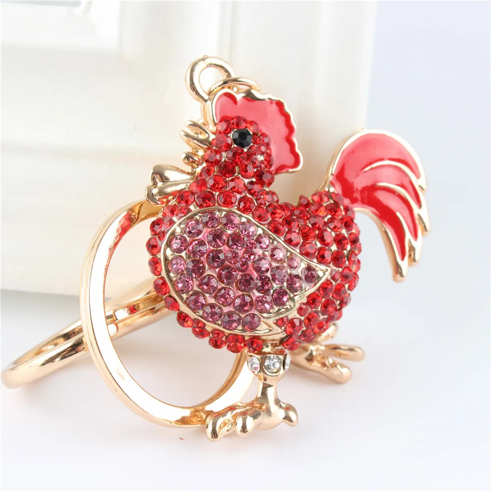 Red Cock Rooster Fashion Rhinestone Crystal Purse Bag car Key Ring chain Jewelry Gift Brutal-style New Arrive