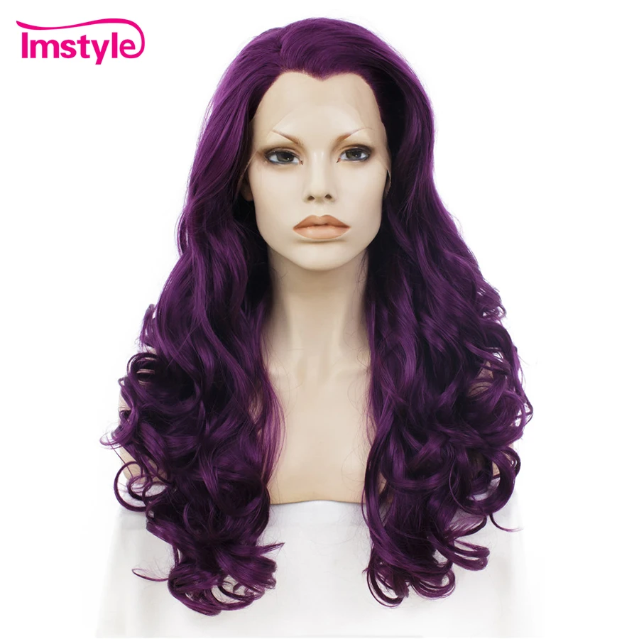 Imstyle Purple Wig Long Wavy Synthetic Lace Front Wigs 24 inches Lace Front Cosplay Wigs For Women Heat Resistant Fiber