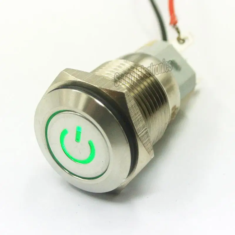 16mm 12V Silver Waterproof stainless steel LED Power Push Button Metal ON/OFF Switch Latching For Car Boat Motor