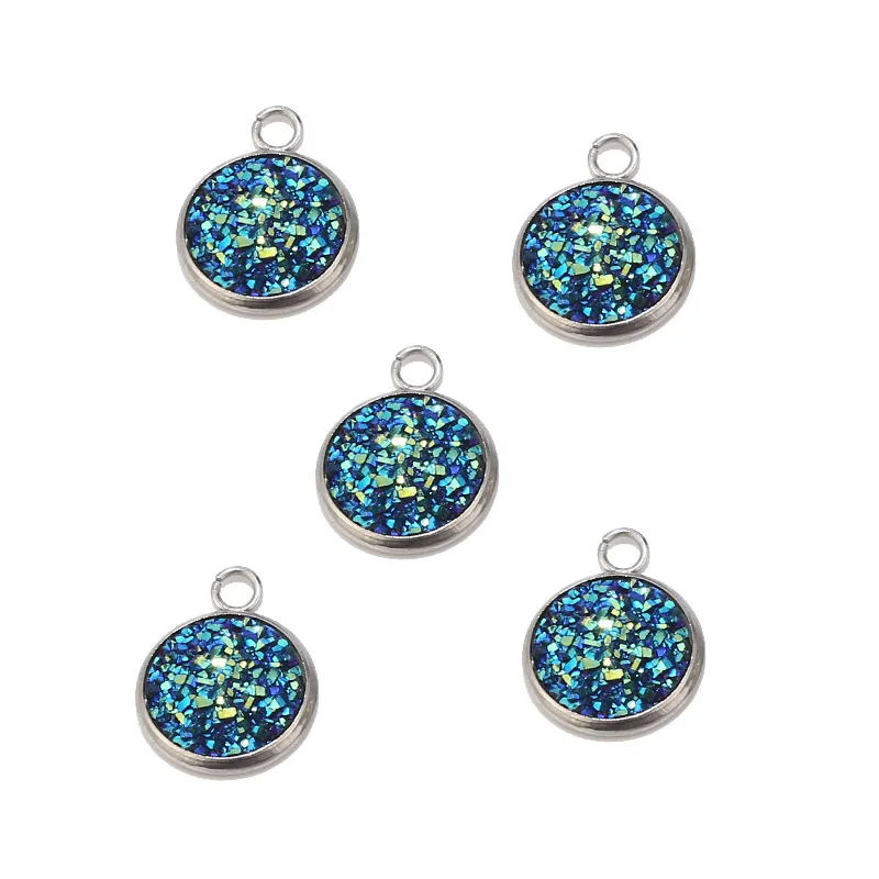 10pcs Stainless Steel Resin Druzy Bezel Pendant Trays Round Cabochon Settings Trays Charms Findings for Jewelry Making