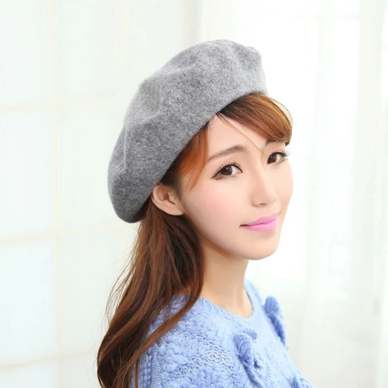 2018 winter Cheap 100% Wool Solid Color Beret Caps Female Bonnet Women caps Lady Painter All Matched Warm Walking Hat Wholesale