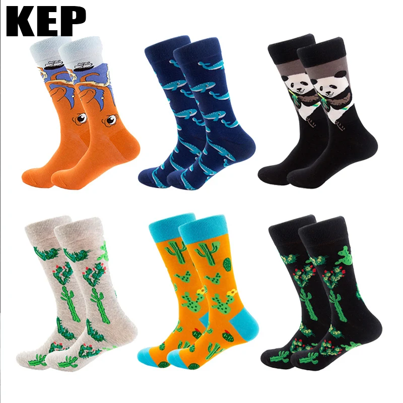 Brand Harajuku Hip Hop Cactus Plant Octopus Whale Panda Animal Cotton Men Socks Funny Happy Socks Winter Street Style Sox Gifts