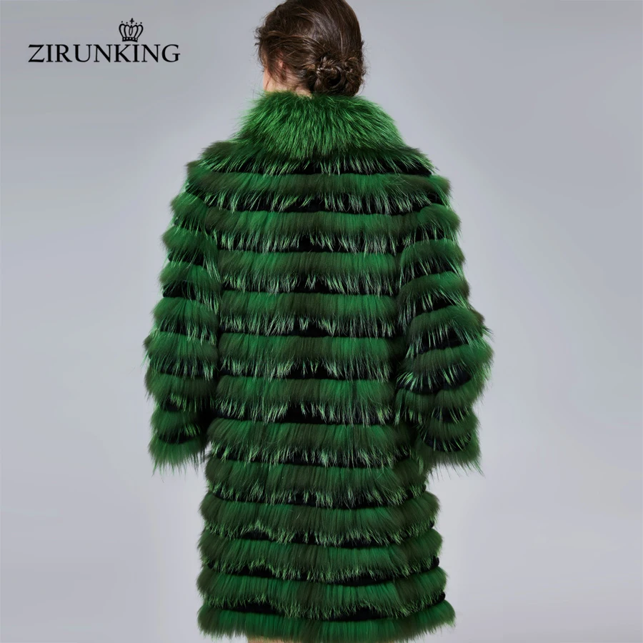 ZIRUNKING-abrigo de piel de zorro plateado para mujer, abrigo largo de lujo, cálido, a la moda, para otoño, ZC1708, novedad de 2020