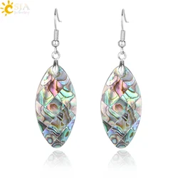 CSJA Natural Dangle Hook Earrings Paua Abalone Shell Bead Pendant New Zealand Olivary Earring Women Hanging Fashion Jewelry E357