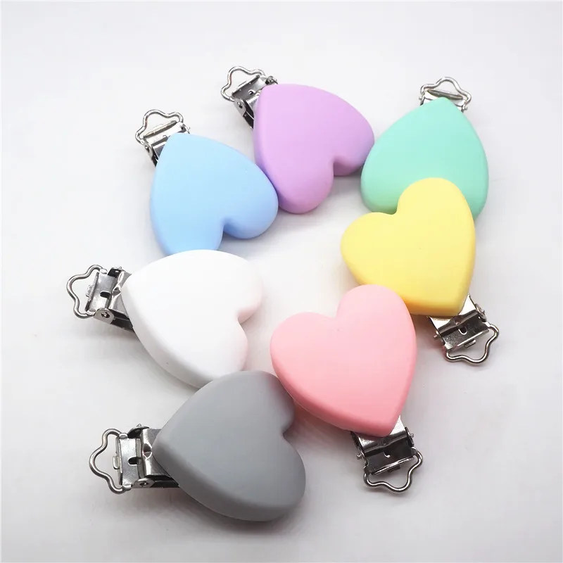 Chenkai 10PCS BPA Free Silicone Heart Baby Pacifier Dummy Teether Chain Holder Clips DIY Soother Nursing Toy Accessory Clips