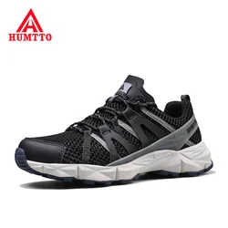 Zapatillas HUMTTO antideslizantes con amortiguación para correr para hombre, zapatillas deportivas con cordones de malla transpirable para correr y senderismo, zapatillas ligeras para exteriores de verano