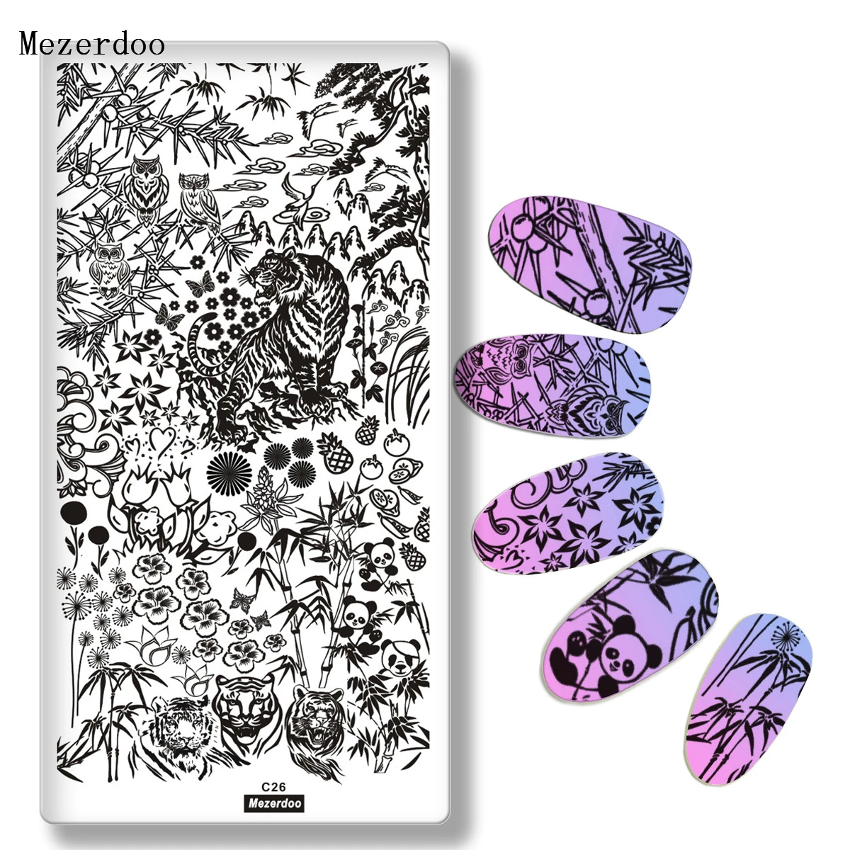 

1 Pcs Animal Theme Nail Art Stamping Template Tiger Owl Panda Pineapple Patterns Manicure Nail Art Image Plate Mezerdoo C26