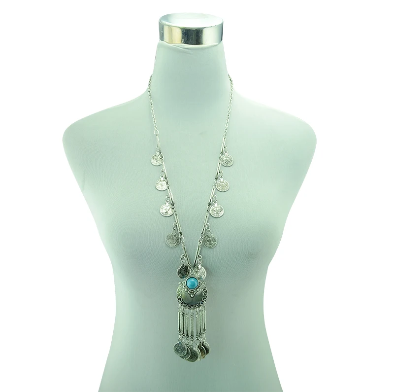 Türkei Bohemian Schwarz Blau Stein Ethnische Münze Quaste Halskette Türkische Gypsy Boho Strand Halsband Lätzchen Indien Halskette für Frauen Party – Detail 3