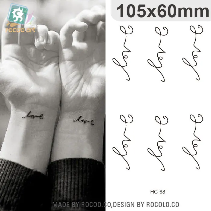 HC-68 Waterproof Fake Tattoo Harajuku Letter Love Pattern Design Water Transfer Temporary Tatto Sticker Women Sexy Wrist Tattoo