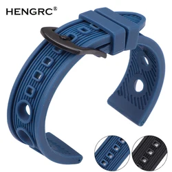 Rubber Silicone Watch Band Strap Black Blue Soft Sports Diving Watchbands Bracelet Silver Black Buckle Watches Accessories