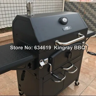 Villa Garden Mobile With Trolley Charcoal Bbq Grill Luxurious Outdoor Indoor Standing Barbecue Grill With Temperature Displayer