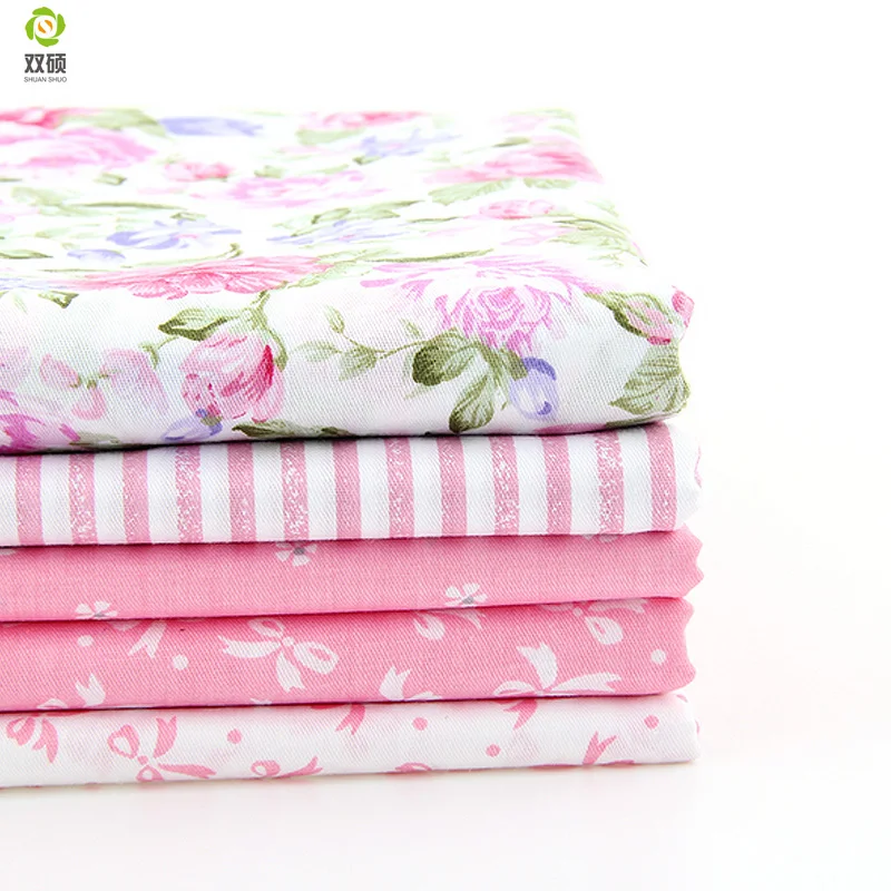 Hot 5 Different Colors Pink Floral Cotton Fabric Patchwork Textile Sewing Fabric For  Doll Clothes Bags 40*50 cm A2-5-10