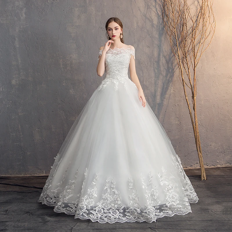 Ezkuntza 2024 Off The Shoulder Lace Wedding Dress Cheap Bridal Dress Made In China Simple Embroidery Vestido De Noiva Customized