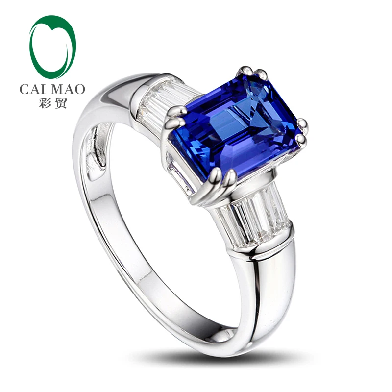 Caimao 14K White Gold Emerlad Cut 1.76ct Natural Tanzanite Baguette Cut Diamond Ring