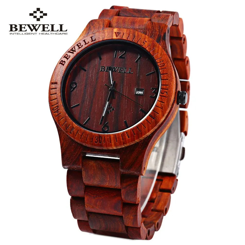 Bewell ZS-W086B Luxury Brand Wood Watch men Analog Quartz Movement Date Waterproof Male Wristwatches relogio masculino