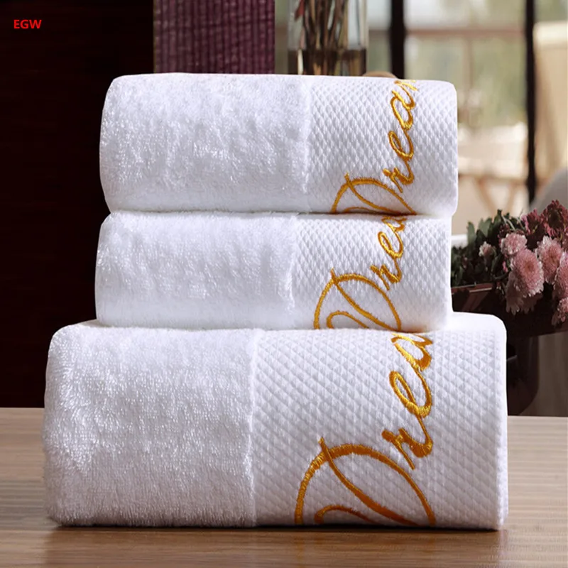 3pcs Set Asciugamano Bianco 100% Cotone Pakistan Cinque Star Hotel Casa Toalla Lettera Ricamato Adulti Coppia Regalo Viso Vasca Da Bagno panno per