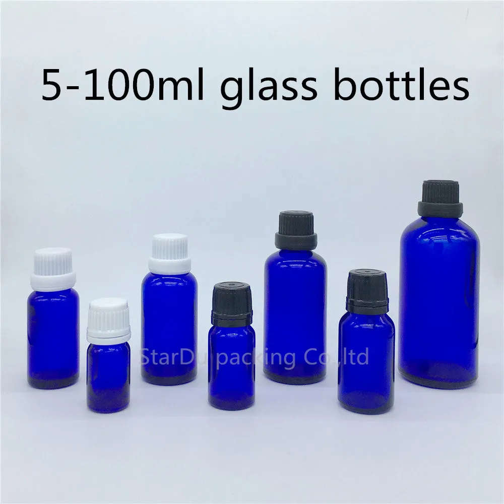 

5ml 10ml 15ml 20ml 30ML 50ml 100ml Blue Glass Bottle, Blue Essential Oil Bottle With Tamper Evident Cap Perfume Bottles 200PCS