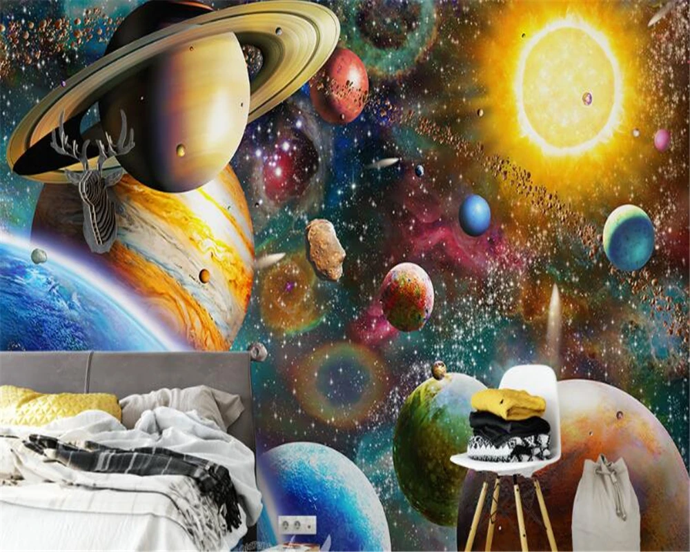 

Beibehang 3D Wallpaper Space Universe Kids Room Bedroom Large Mural Living Room Bedroom TV Background wallpaper papel de parede