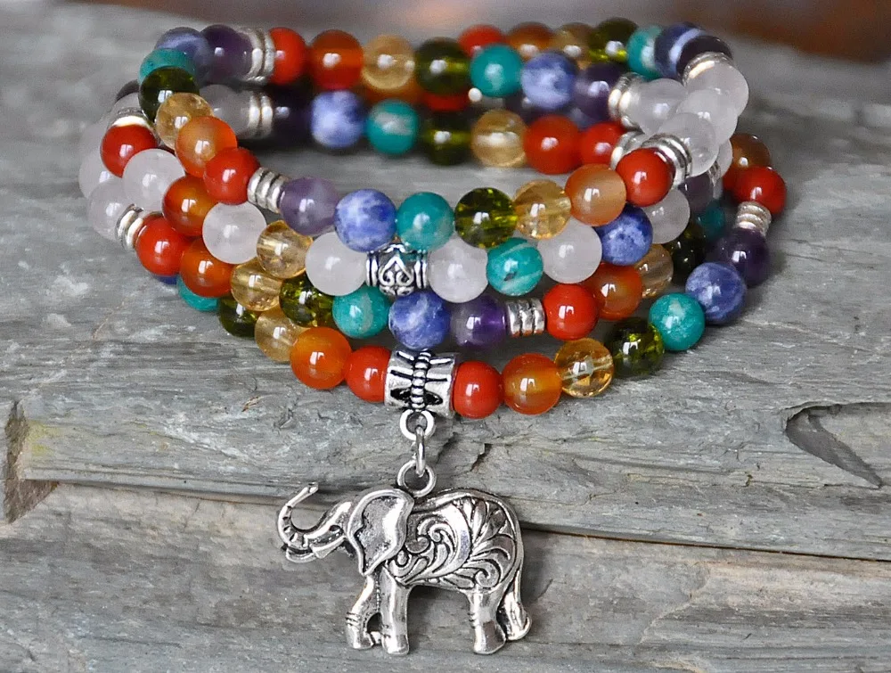 Imagem -03 - Chakra Balance 108 Mala Pulseira Elefante Beads Yoga Colar Atacado Sn0318