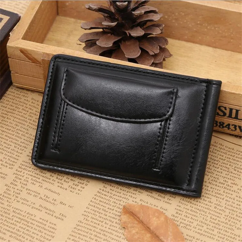 New Fashion Small Men\'s Leather Money Clip Wallet With Coin Pocket Card Slot Cash Holder Male Bag Magnet Hasp Mini Purse For Man