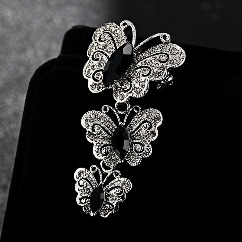 Big Brand Fashion Korean Jewelry Antique Silver Vintage Butterfly Brooches Shiny Noble Austrian Crystal Broches Femininos Bijoux