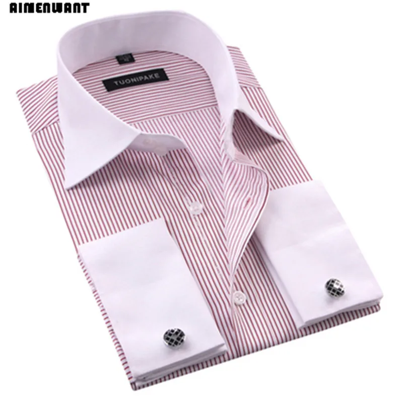 2023 Spring Business Shirt Mens Long Sleeve Slim Fit French Cuff Shirts Luxury Formal Checked Tees For Gifts Free Shipping