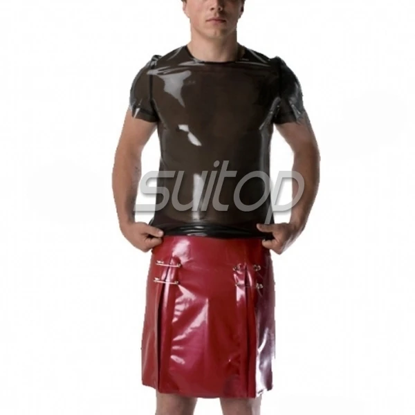 Suitop men 's transparent black latex t-shirt for men