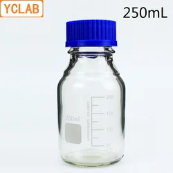 YCLAB 250mL Reagent Bottle Screw Mouth with Blue Cap Transparent Clear Glass Medical Laboratory Chemistry Equipment