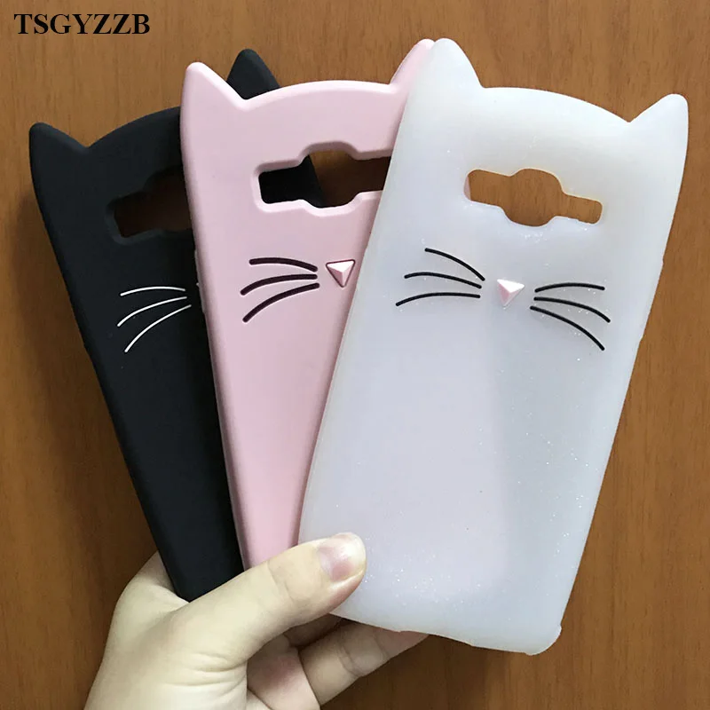 3D Cute Cartoon Bearded Cat Ears Case For Samsung Galaxy J4Plus Soft Silicone Back Cover For iPhone XR X XS 8 7 6 6S Plus 5 5S