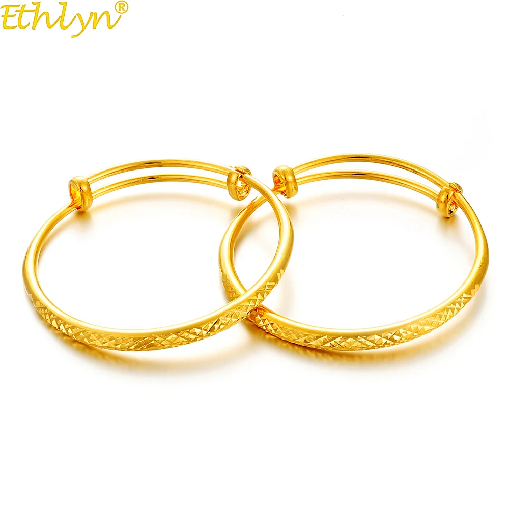Ethlyn 2pcs/lot 0-3 Years Baby Jewelry Adjustable Durable Gold Color Baby Bangles Bracelet Jewelry Gifts  B140