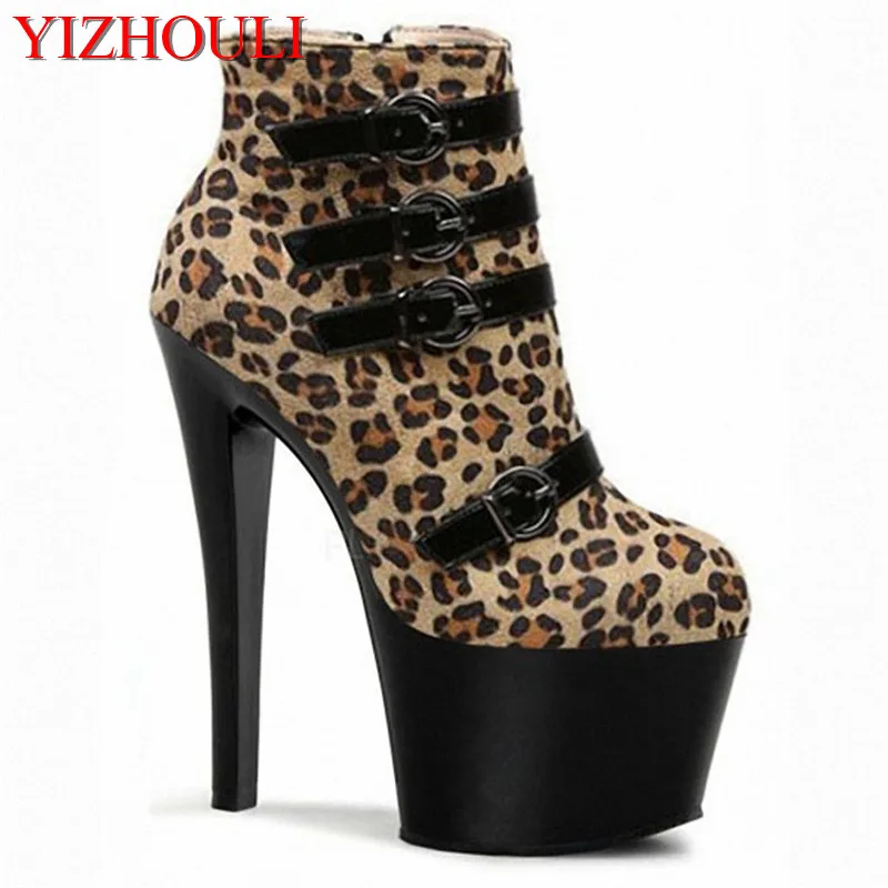 Belt buckle low boot, 17-18cm high heel, chunky and leopard boots factory direct 15 spring new Dance Shoes