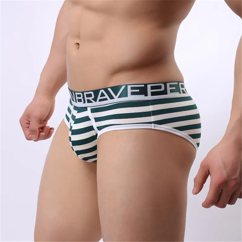 Men\'s Sexy Fashion Striped Cotton Brave Person Underwear Underpants Knickers Patchwork Briefs New Arrival B1154