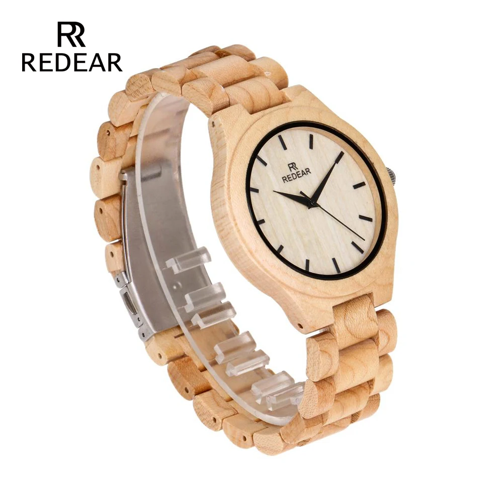 REDEAR-Reloj de madera de arce para hombre, cronógrafo de cuarzo, diseño de regalo de temporada, edición de aniversario