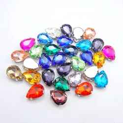 Colorful  glass Crystal Silver claw 7 sizes 25 fancy colors water drop teardrop Sew on rhinestones beads garment bags shoes diy